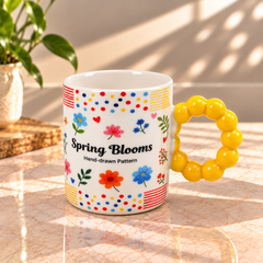 Colourful Floral Ceramic Coffee Mug with Beaded Handle – Cute Tea & Coffee Cup