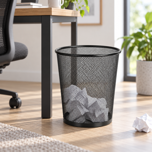 Large Metal Mesh Waste Paper Basket | Black Office Dustbin