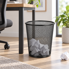 Large Metal Mesh Waste Paper Basket | Black Office Dustbin