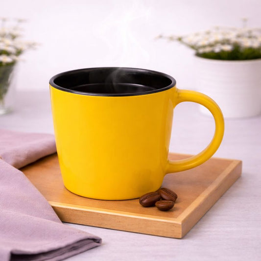 Sunny Yellow Ceramic Coffee Mug – Dual-Tone Black Interior | Heat-Resistant Tea & Coffee Cup