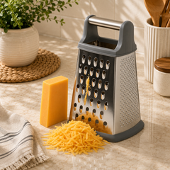 4-Sided Stainless Steel Grater with Metal Bar Handle