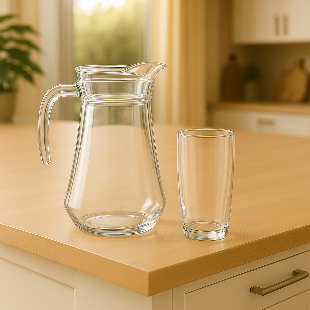 Classic Clear Glass Water Set – 7-Piece Set (1.6 L Jug + 365 mL Glasses)