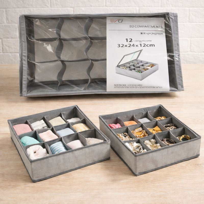 12 Partition Cloth Storage Box – Foldable Organizer for Wardrobe & Drawers