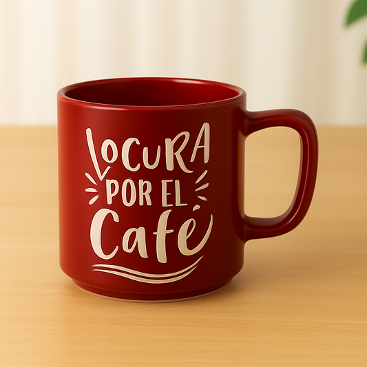 “Locura por el Café” Red Ceramic Mug – Spanish Quote Coffee Cup