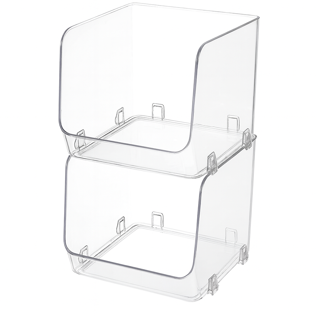 Large Acrylic Stackable Storage Basket – Clear Multi-Purpose Organizer for Kitchen, Pantry & Home Shelves (Small/Large)