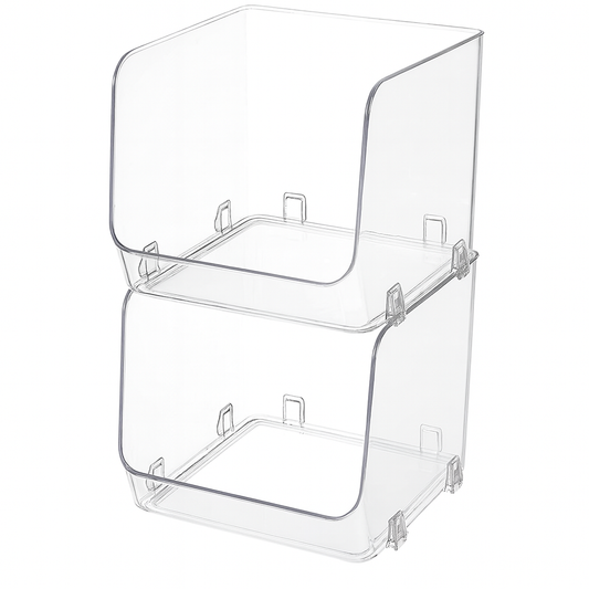 Large Acrylic Stackable Storage Basket – Clear Multi-Purpose Organizer for Kitchen, Pantry & Home Shelves (Small/Large)