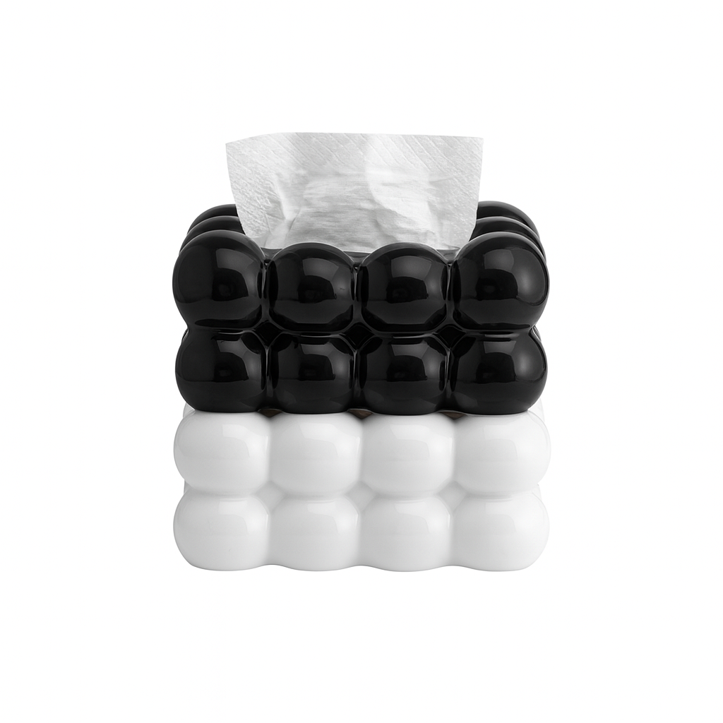 Bubble Tissue Box – Modern Decorative Tissue Holder (Black & White Set)