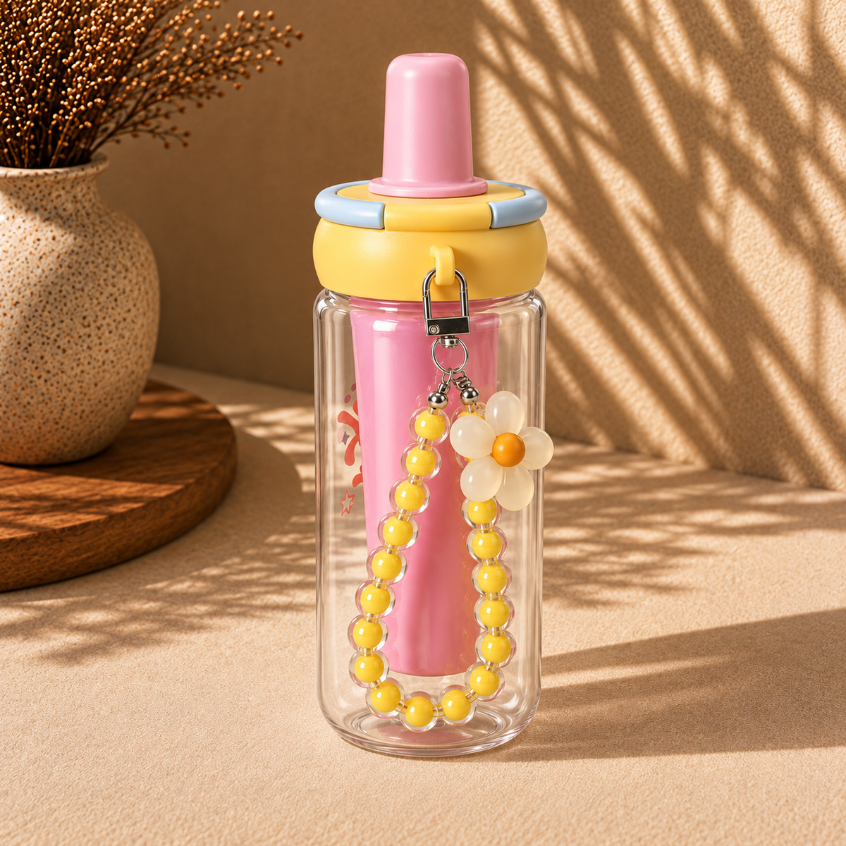 Orange 900ml Lucky Star Water Bottle with Straw & Charm