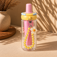 Orange 900ml Lucky Star Water Bottle with Straw & Charm