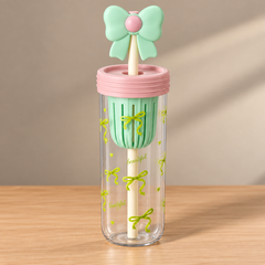 Cute Bow Design Water Bottle with Straw – Stylish Kids & Girls Drinking Bottle