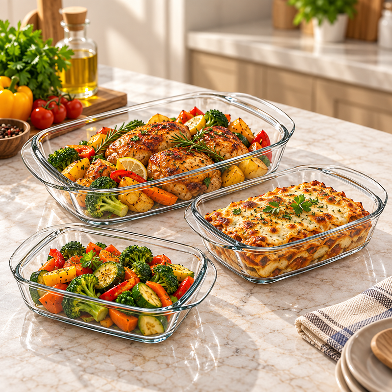 Rectangular Glass Dish Set 1.6L / 2L / 2.6L – 3-Piece Baking & Serving Dish Set