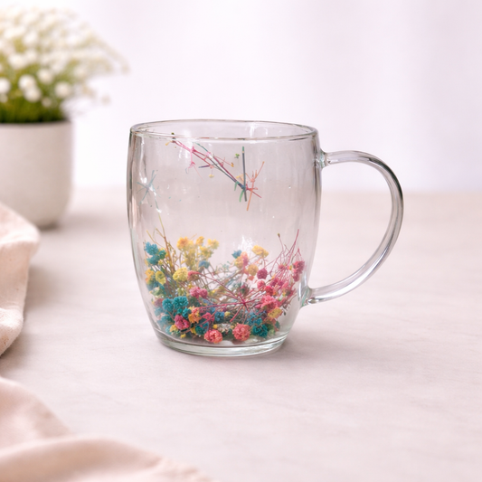 Double Wall Floral Mug – Transparent Tea & Coffee Cup with Dried Flowers