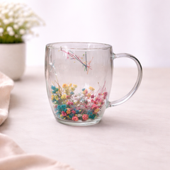Double Wall Floral Mug – Transparent Tea & Coffee Cup with Dried Flowers