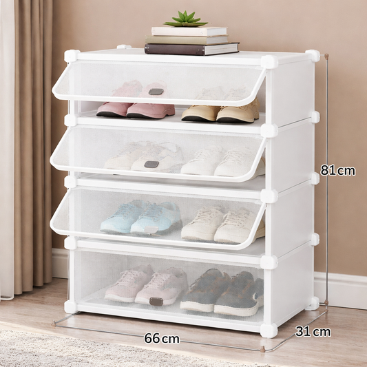4-Layer White Shoe Rack - Habitt