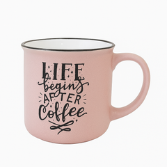 “Life Begins After Coffee” Pink Ceramic Mug – Motivational Coffee Cup for Daily Inspiration