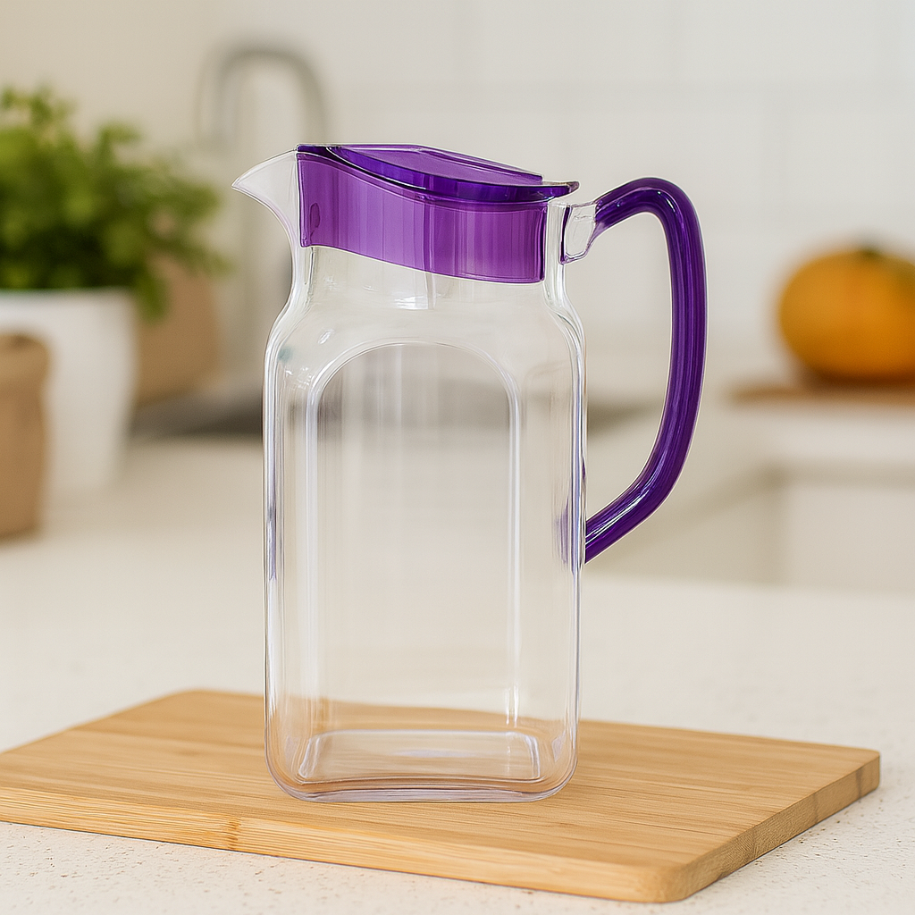 SQ Jug 1900ml – Available in Sky Blue, Purple, Orange, Clear, Amber & Blue | Premium Polycarbonate Square Pitcher - Habitt