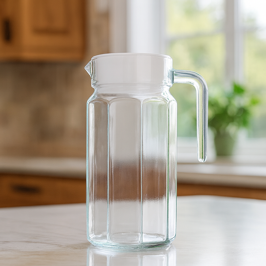 Clear 1100 ml Glass Jug with Handle & White Lid – Stylish Pitcher for Water, Juice & Table Serving
