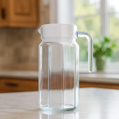 Clear 1100 ml Glass Jug with Handle & White Lid – Stylish Pitcher for Water, Juice & Table Serving