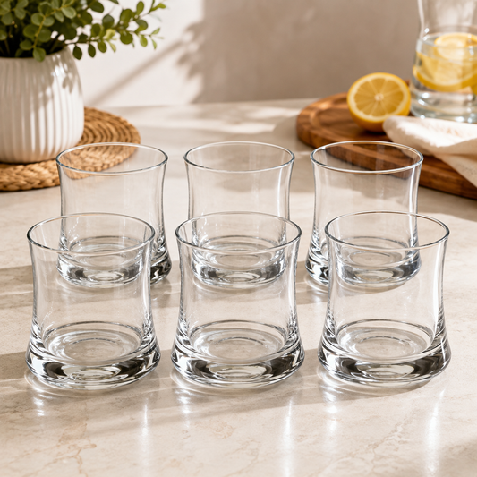 6 Pcs Clear Drinking Glass Set – Elegant Curved Water & Juice Glasses