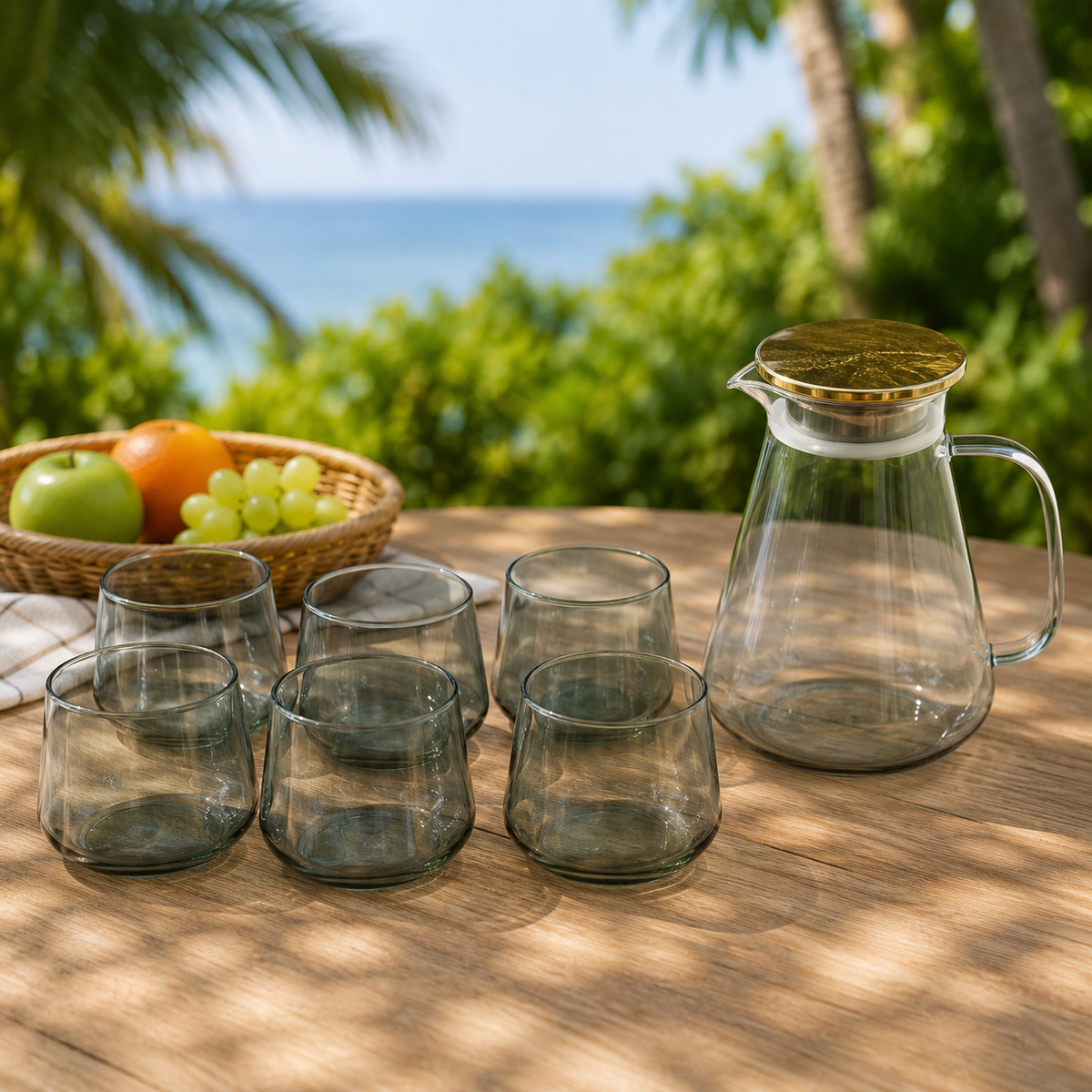 6 Piece Transparent Water Set with Jug | Drinkware Set