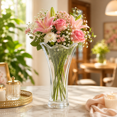 90 mm Elegant Clear Glass Flower Vase – Stylish Decorative Vase for Home, Office & Tabletop Décor