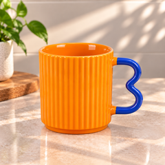 Colourful Ribbed Ceramic Coffee Mug with Creative Handle – Modern Tea & Coffee Cup
