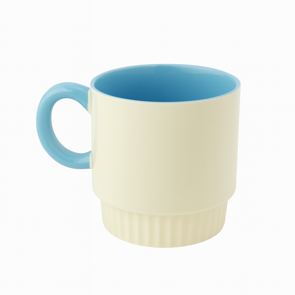 Cream &amp; Blue Ceramic Mug – Dual-Tone Modern Coffee & Tea Cup