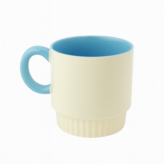 Cream &amp; Blue Ceramic Mug – Dual-Tone Modern Coffee & Tea Cup