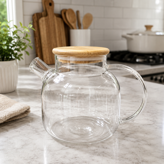 1.5 Litre Clear Kettle with Wooden Lid, Transparent - Habitt