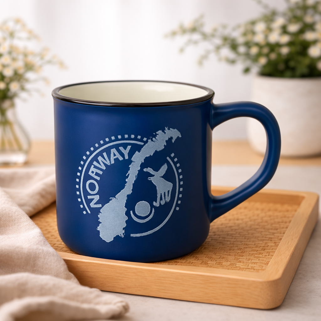 1Pc Norway Enamel-Style Ceramic Mug – Nordic Travel Coffee Cup in Blue or Mustard Yellow