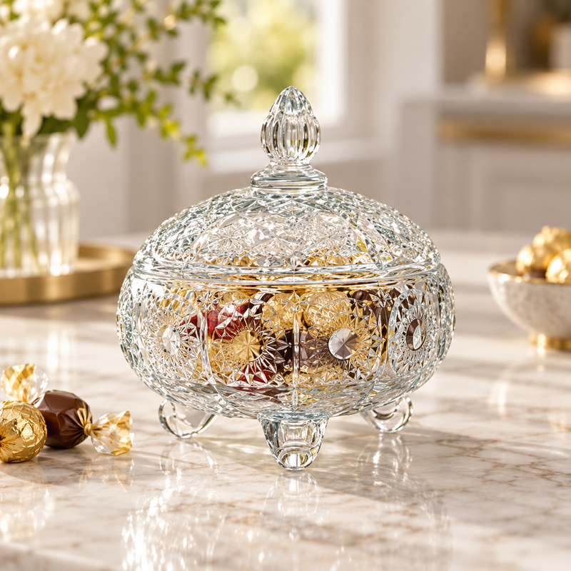 105mm Decorative Glass Candy Jar with Lid – Elegant Candy & Dry Fruit Pot