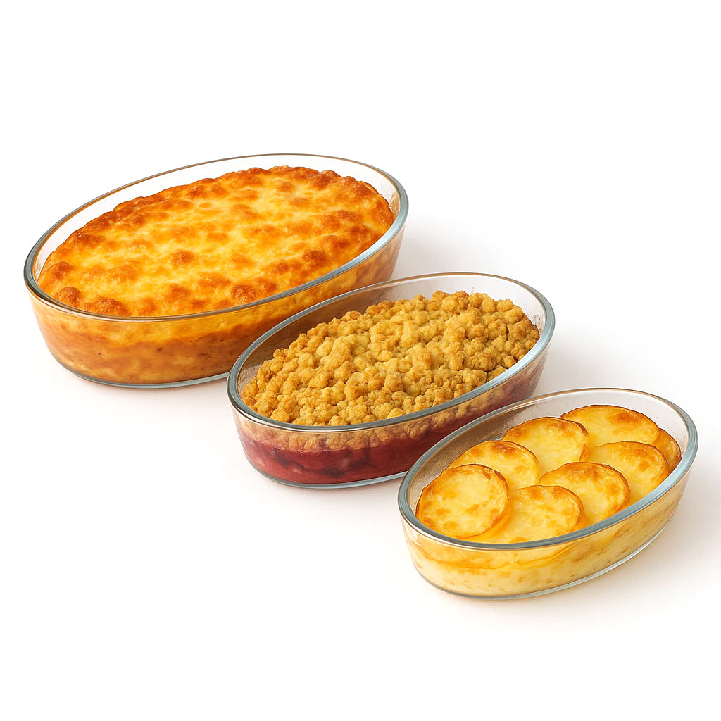 3-Piece Glass Baking Pan Set – 1.6L, 2.4L, 3L Oven-Safe Dishes