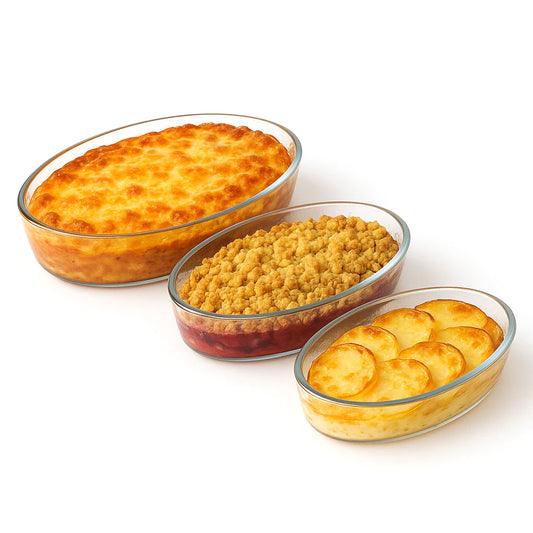 3-Piece Glass Baking Pan Set – 1.6L, 2.4L, 3L Oven-Safe Dishes