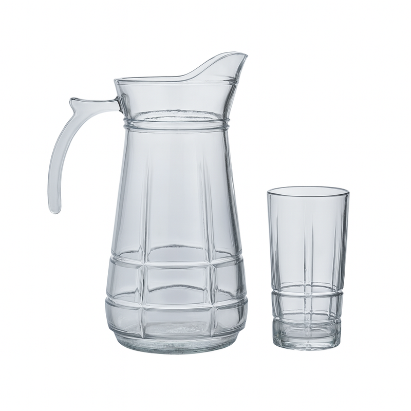 Smoke-Tinted 7-Piece Water Set – Elegant Jug with Matching Tumblers (Pressed Glass) - Habitt