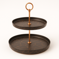 2-Tier Pastry Stand – Black Finish with Gold Handle