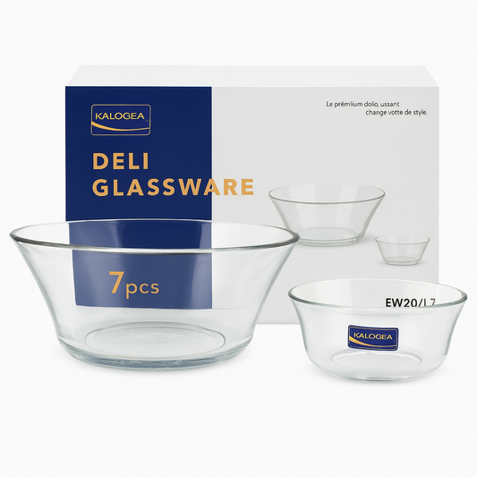 Clear Wide-Rim Pressed-Glass 7-Piece Fruit Bowl Set – 230/115 mm Small Bowls - Habitt
