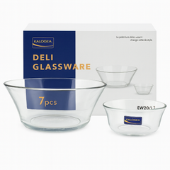 Clear Wide-Rim Pressed-Glass 7-Piece Fruit Bowl Set – 230/115 mm Small Bowls - Habitt