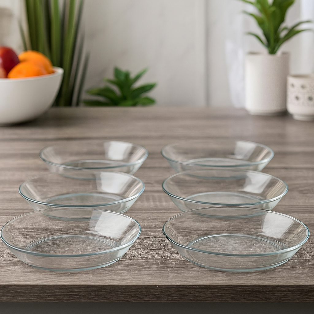 Clear Pressed-Glass 228 mm Soup/Salad Plate Set – 6-Piece Dining Set
