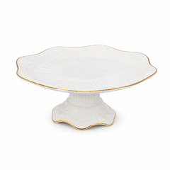 Large White Porcelain Fruit Dish with Gold Trim – Elegant Pedestal Serving Dish (30×30×12 cm)