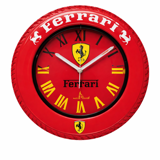 Little Racer Heritage Wall Clock 12.5 Inch – Red Sports Car Theme Wall Clock with Tire Frame & Roman Numerals - Habitt