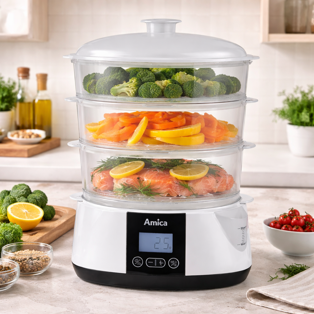 Amica Food Steamer PT-3012 (Parowar Lunaris) | Multi-Tier Digital Steam Cooker - Habitt