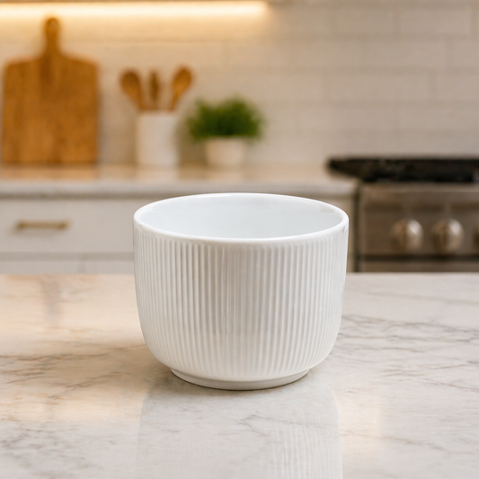 Modern Ribbed White Ceramic Bowl – Minimalist Kitchen & Dining Essential - Habitt