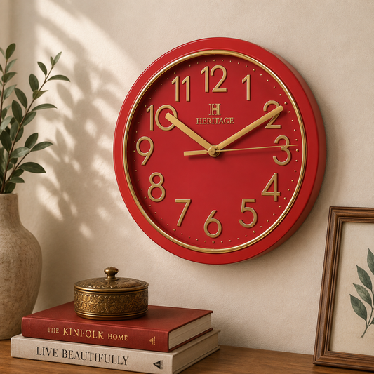 Heritage Wall Clock Fantasy – Red & Gold Plastic Frame Edition