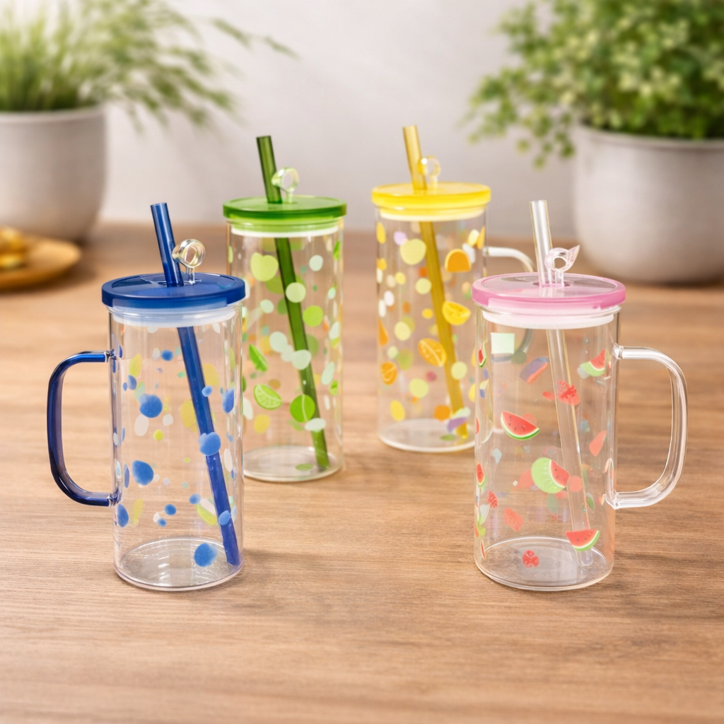 Assorted Square Tumbler with Lid & Straw - Square Cup Fruit Print - Habitt