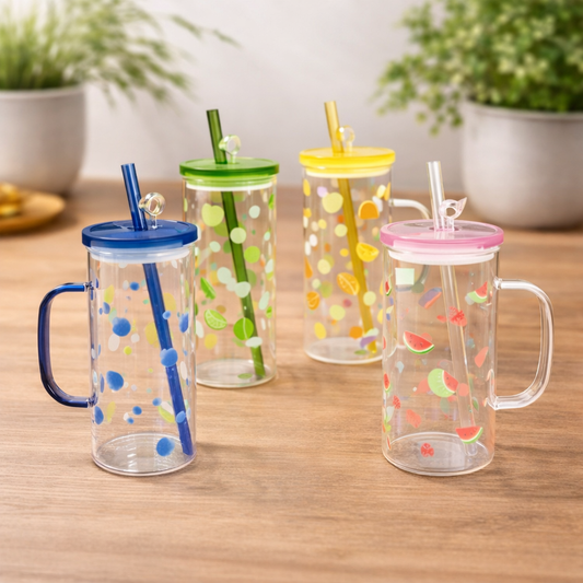Assorted Square Tumbler with Lid & Straw - Square Cup Fruit Print - Habitt