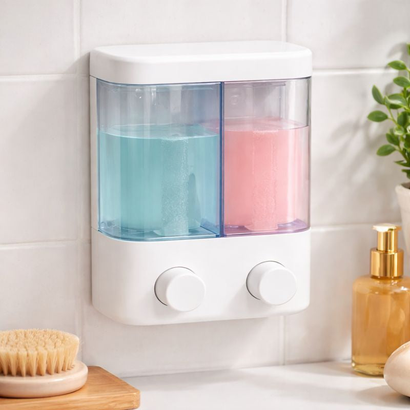 Double Liquid Soap Dispenser Bottle – Wall Mount Bathroom & Kitchen Soap Organizer