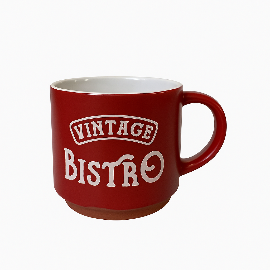 “Vintage Bistro” Red Ceramic Mug – Retro Café Style Coffee Cup