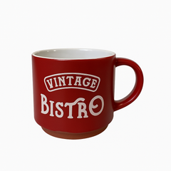 “Vintage Bistro” Red Ceramic Mug – Retro Café Style Coffee Cup