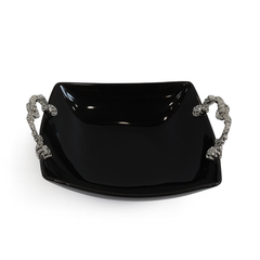 27cm Bowl Black – Ceramic Serving Bowl with Gold Handles
