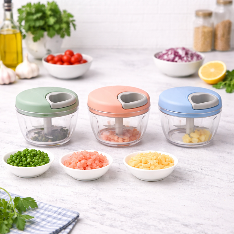 1Pc EOTIA Manual Food Chopper (Assorted) – 500ml Hand‑Pull Vegetable & Fruit Dicer - Habitt